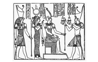 Pharaoh Seti I making offerings to Osiris, Isis, and Horus